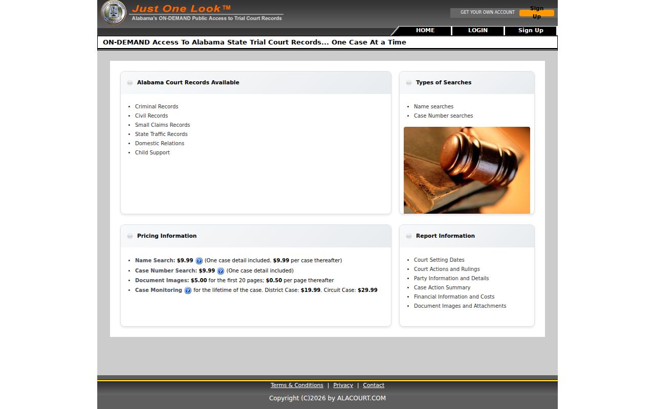 Jefferson County criminal court case access through Alabama Just One Look