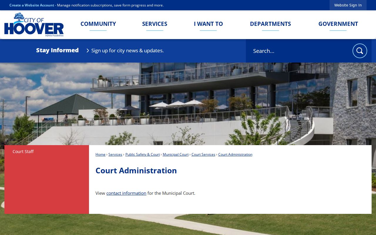 Hoover criminal history and Municipal Court administration page