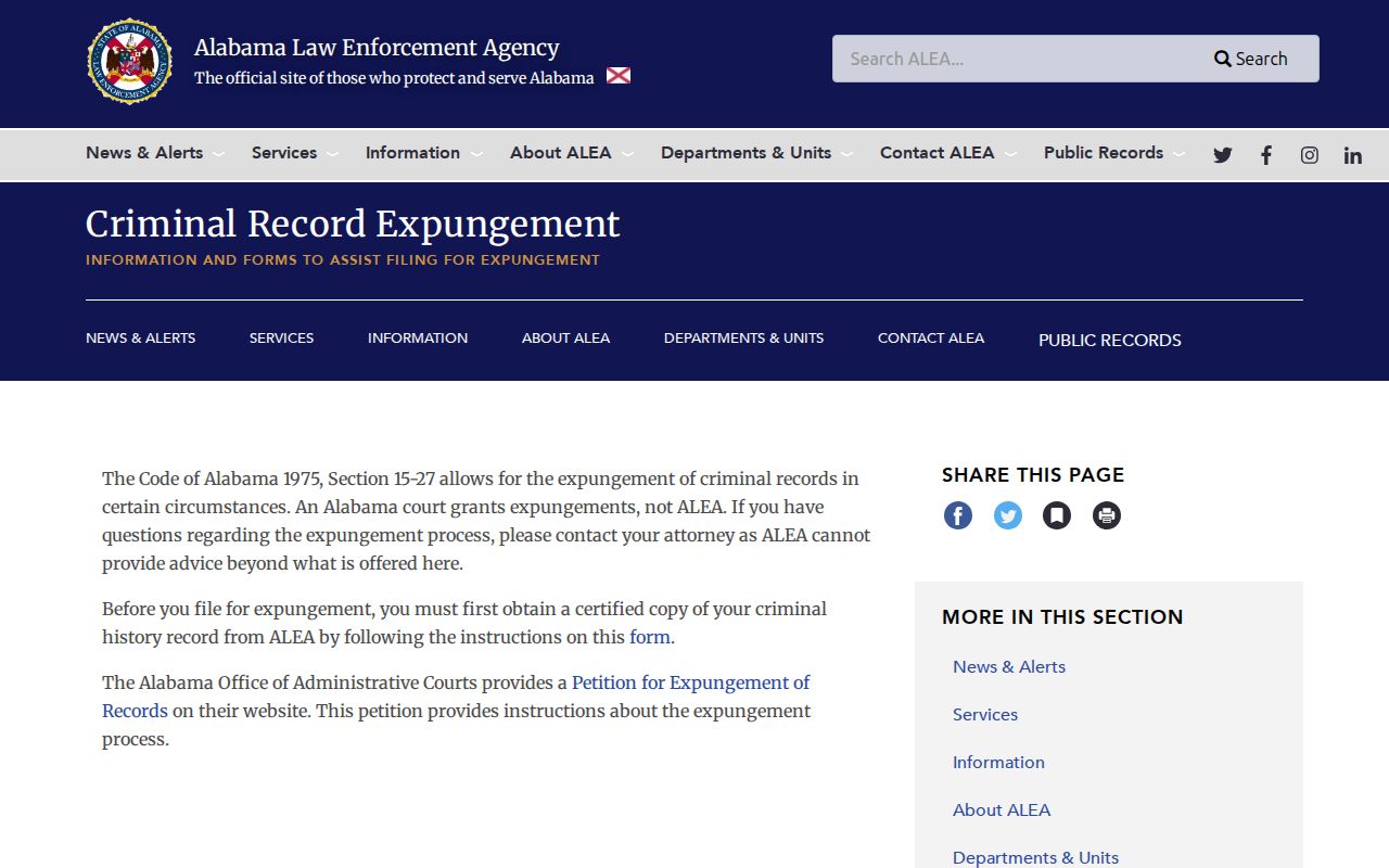 Alabama expungement resources for Jefferson County criminal history