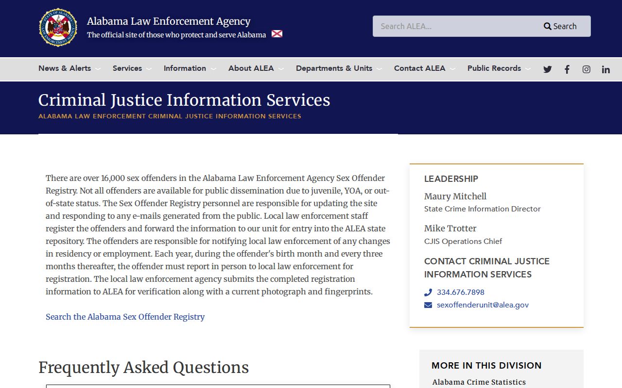 Jefferson County sex offender registry information from ALEA